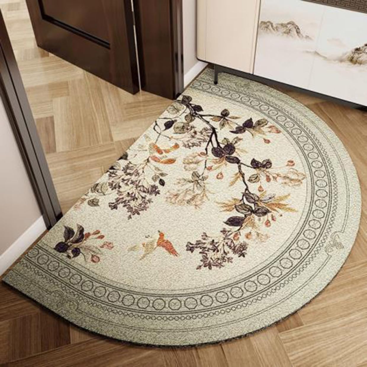 玄関マット 屋外 室内 洗える 半円形 カラー4 オリエンタル 花柄 60*90cm 業務用 家庭用 カーペット ラグマット 床保護マット 泥落とし 吸水 速乾 抗菌防臭 滑り止め アンティーク風 お