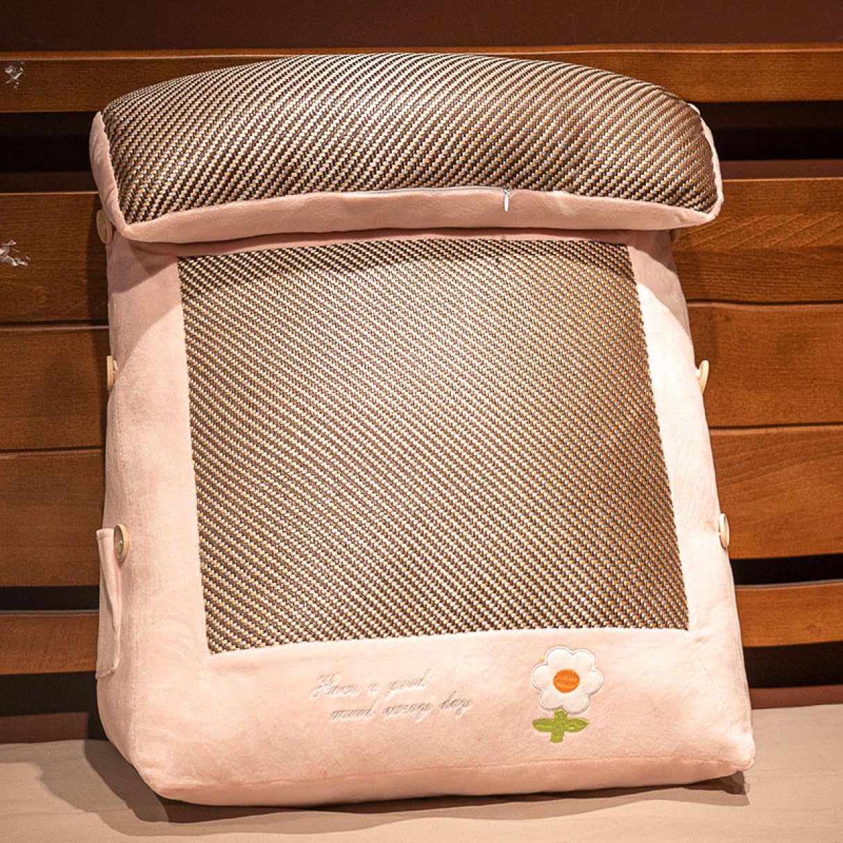 背もたれクッション ベッド用 座椅子 ピンク 枕付き 低反発 レストクッション 50*45*25cm 涼感アイスシルク ベッド クッション 背もたれ テレビ枕 腰枕 背中クッション ソファ用枕 ベッド｜Funny Life 店