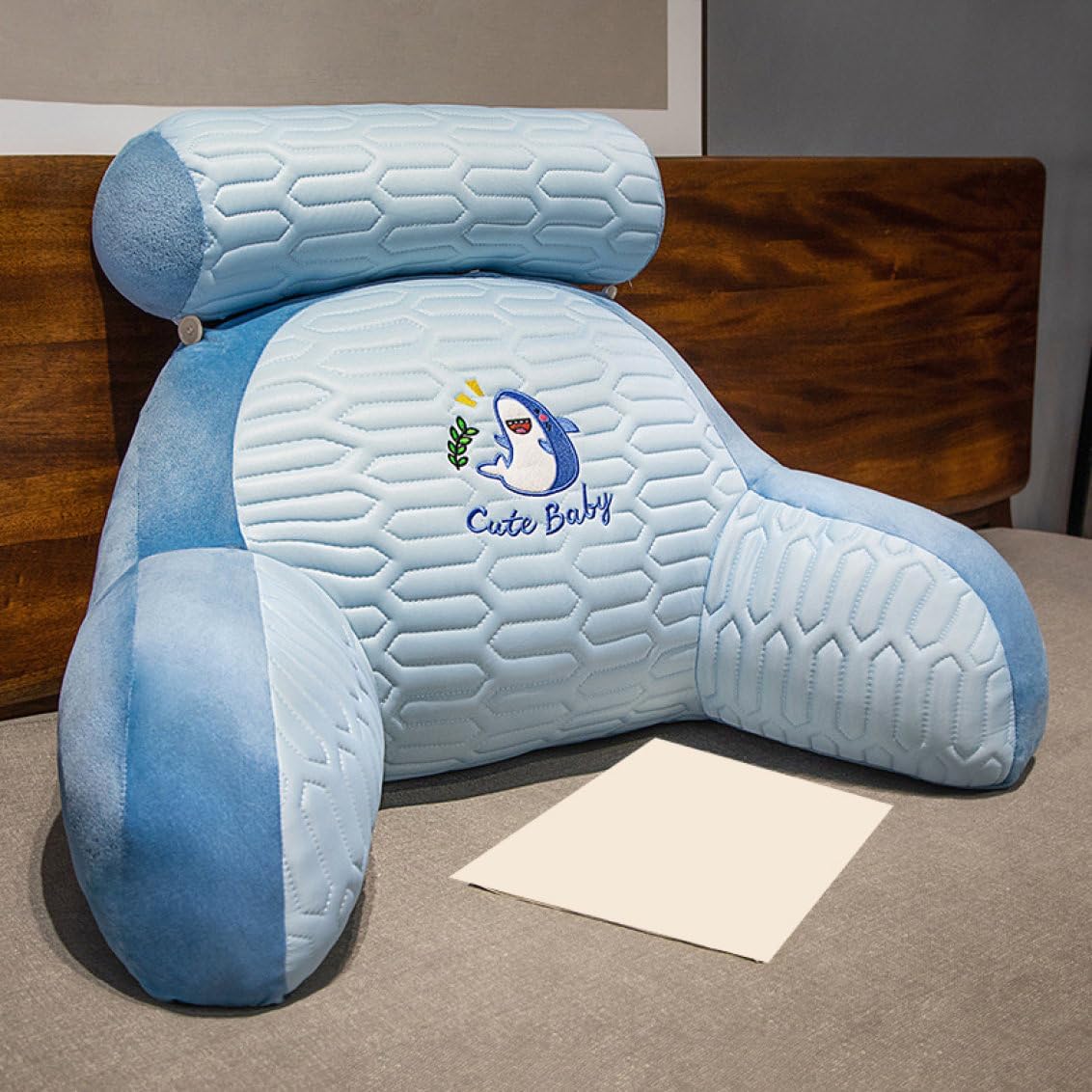 背当てクッション 枕付き カラー2 涼感アイスシルク 60*40CM 多機能クッション 低反発 レストクッション 腰楽クッション ソファクッション ベッド背もたれ 人間工学 椅子クッション 読書/ベッ|Funny Life 店