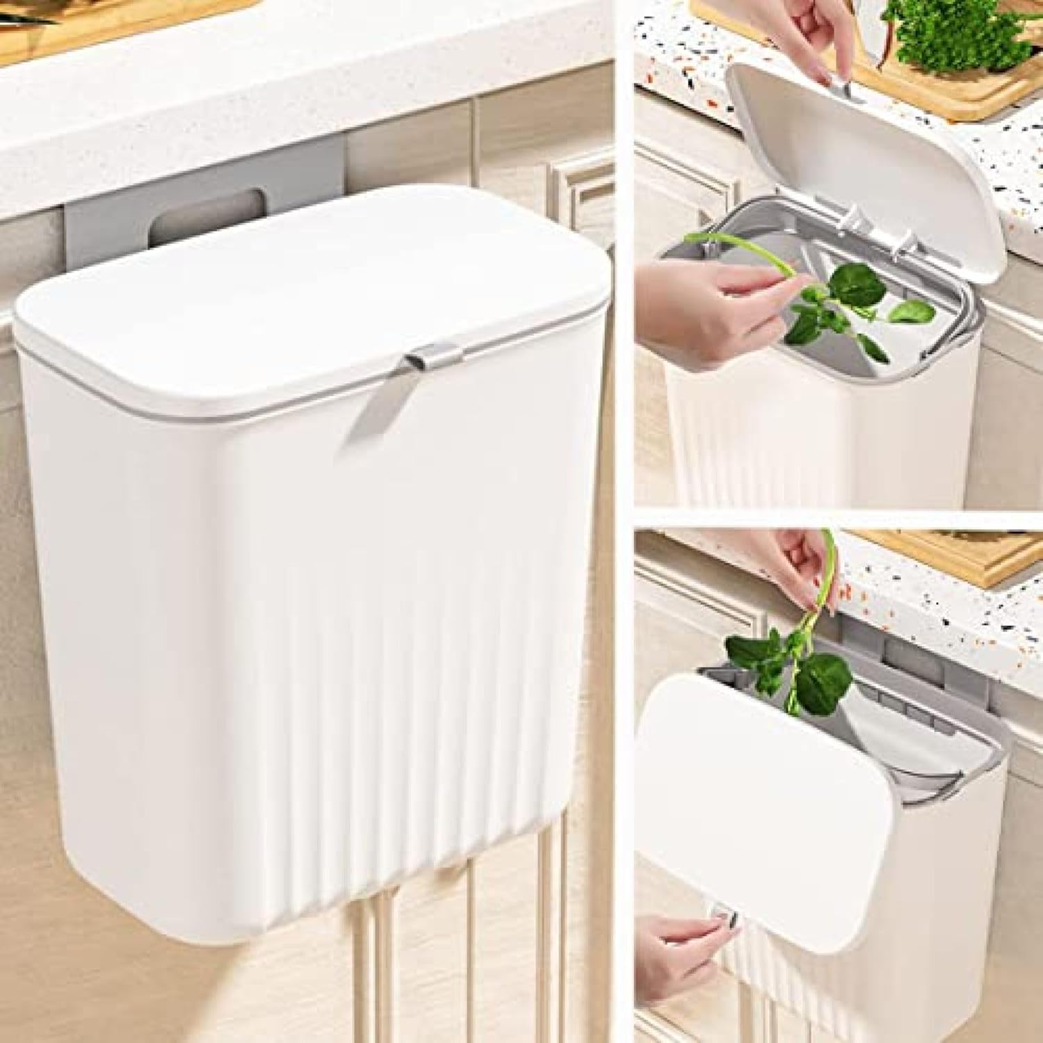 壁掛けゴミ箱ゴミ箱大容量ふた付きゴミ箱ぶら下げ型ダストボックスキッチン/車内/オフィスに適用大口径省スペースキッチン調理台/シンクの扉に掛けるキッチンの清潔を保つおしゃれ収納グッズ｜Funny Life 店