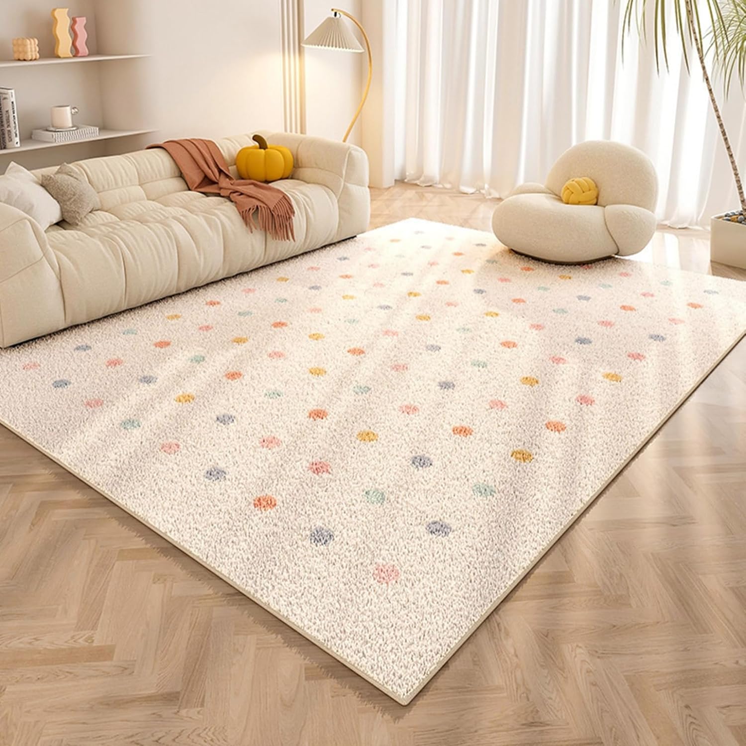 ドット柄 ラグマット カーペット 大判 長方形 80x160cm 丸洗い ふわふわ 柔らかい すべり止め オシャレ 防ダニ 抗菌 除臭 吸音 オールシーズン インテリア リビング ベッドルーム フロア