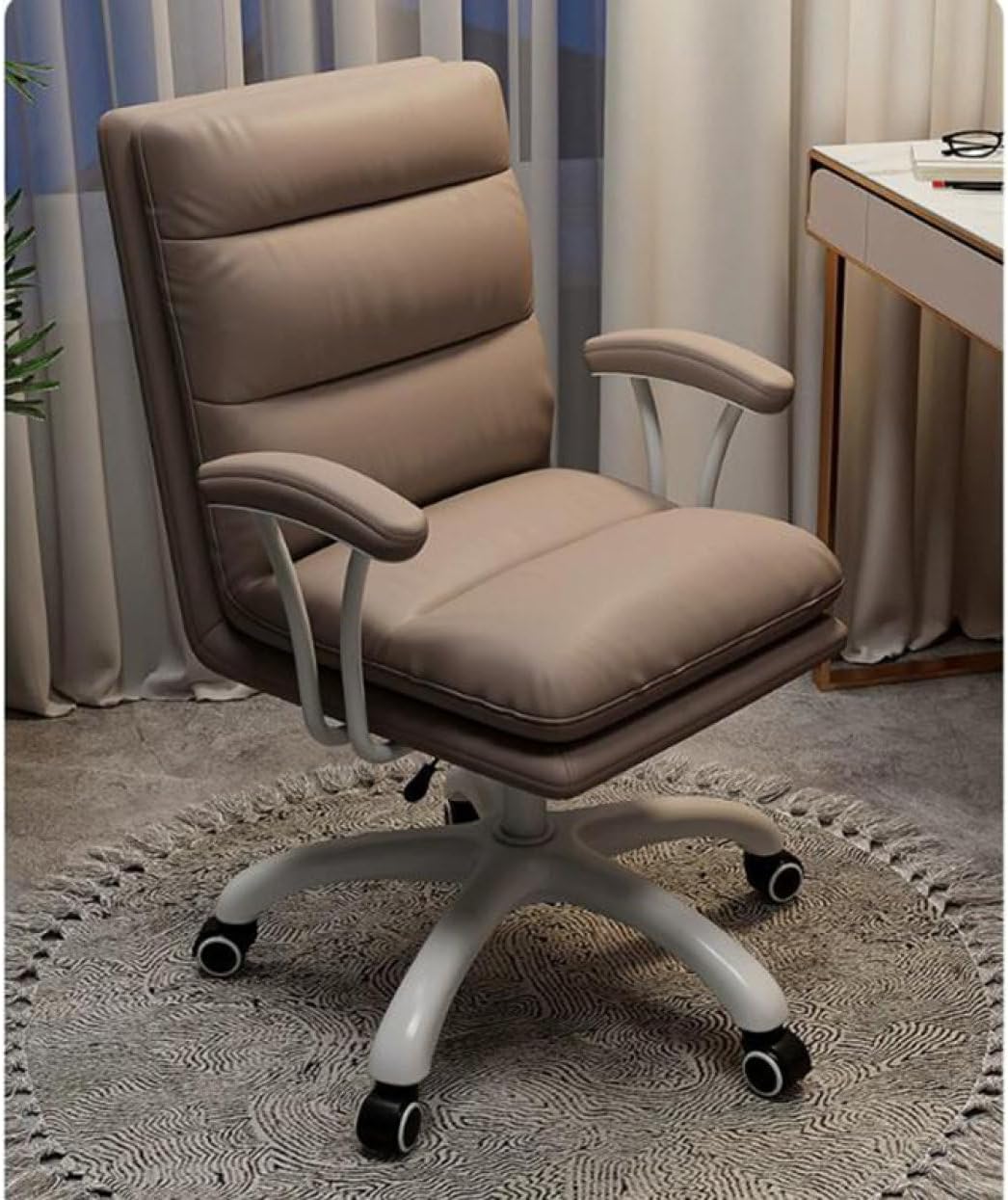 キャスター付き デスクチェア 2pcs ダイニングチェア 椅子 オフィスチェア モカ チェアー イス 食卓用 北欧 キャスター付 回転いす PUレザー 肘付き ひじ掛け 肘 アームチェア エレガント