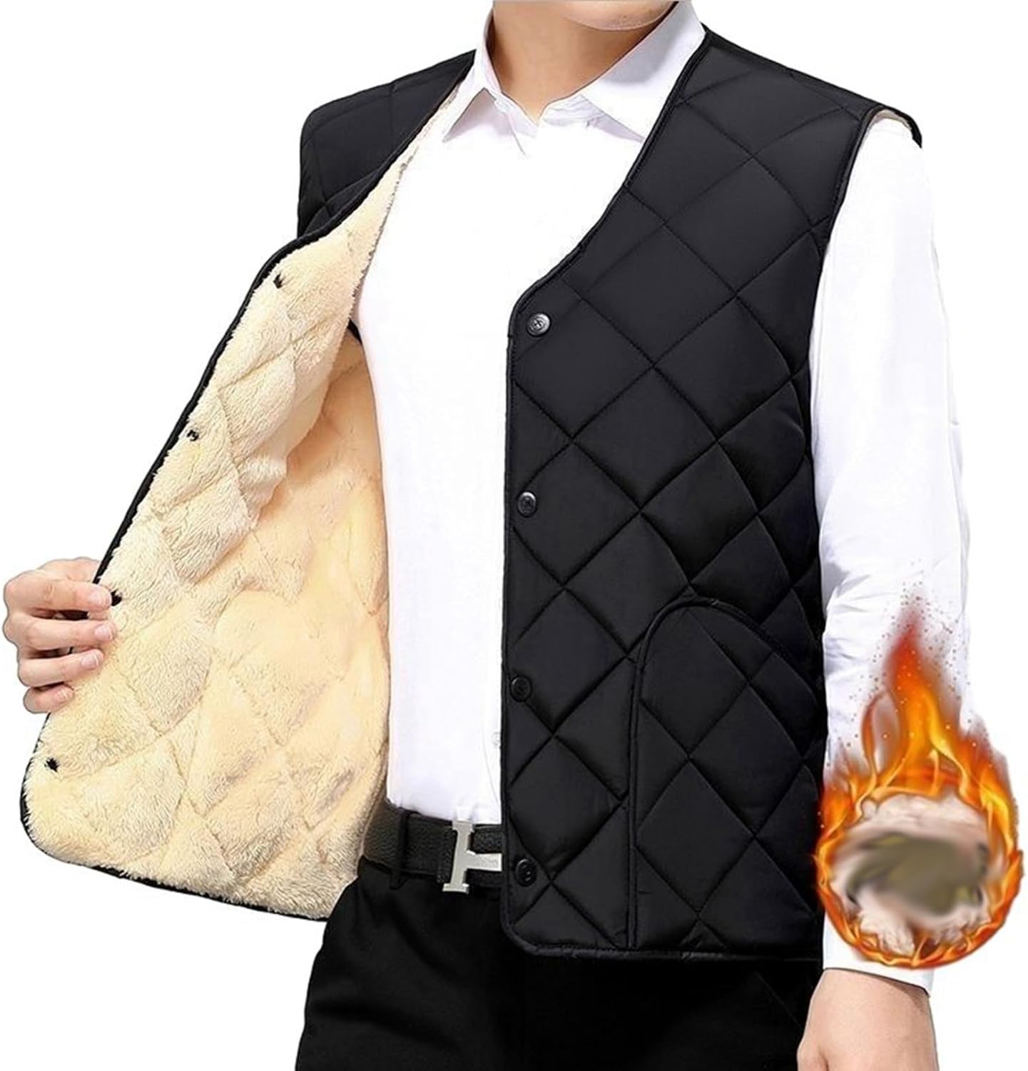 ベスト メンズ 裏起毛 ボアベスト Vネック 中綿 綿入れベスト チョッキ 冬服 あったかい 保温保暖 インナー インナーベスト チョッキ 無袖ジャケット アウター 流行り ファッション ブラック ネ