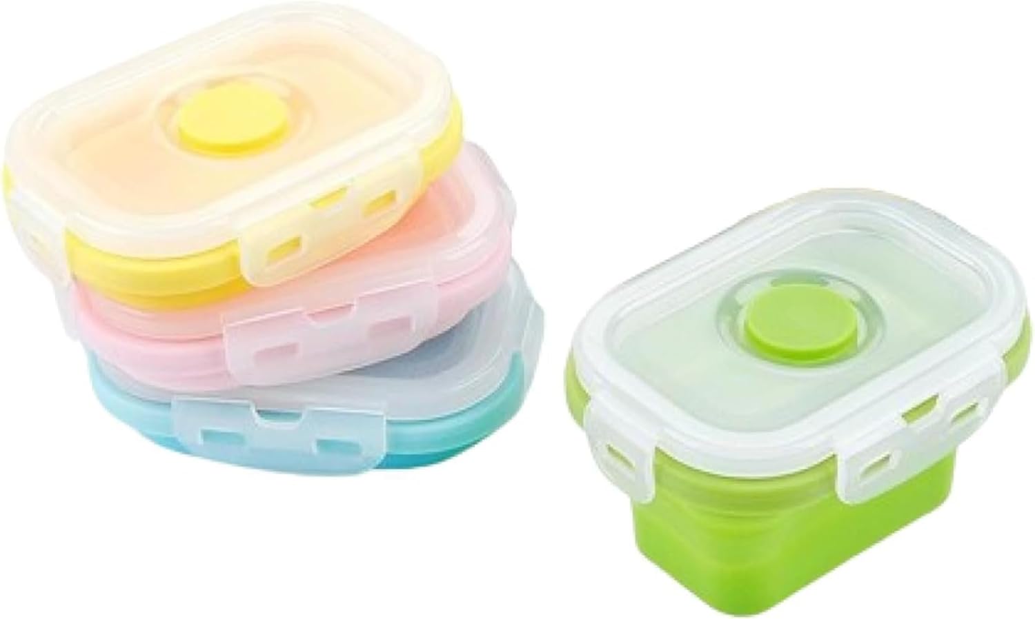 シリカゲルタッパー 食料品貯蔵箱 ミニ弁当箱 折りたたみ式シリコン食品保存容器 分量管理容器 クリップ式蓋付き 携帯に便利 積み重ね可能 電子レンジ/冷蔵庫/冷凍庫 フルーツボックス 4個
