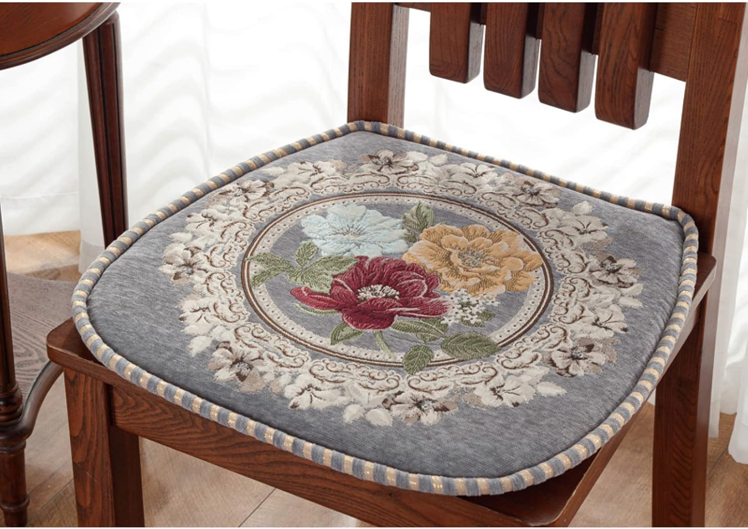 椅子 クッション 48*45cm*4 シートクッション 座布団 チェア用 ひも付き 花柄 食卓椅子用クッション ダイニング カラー11 北欧 セット 低反発ダイニングチェア用クッション 紐付き シート