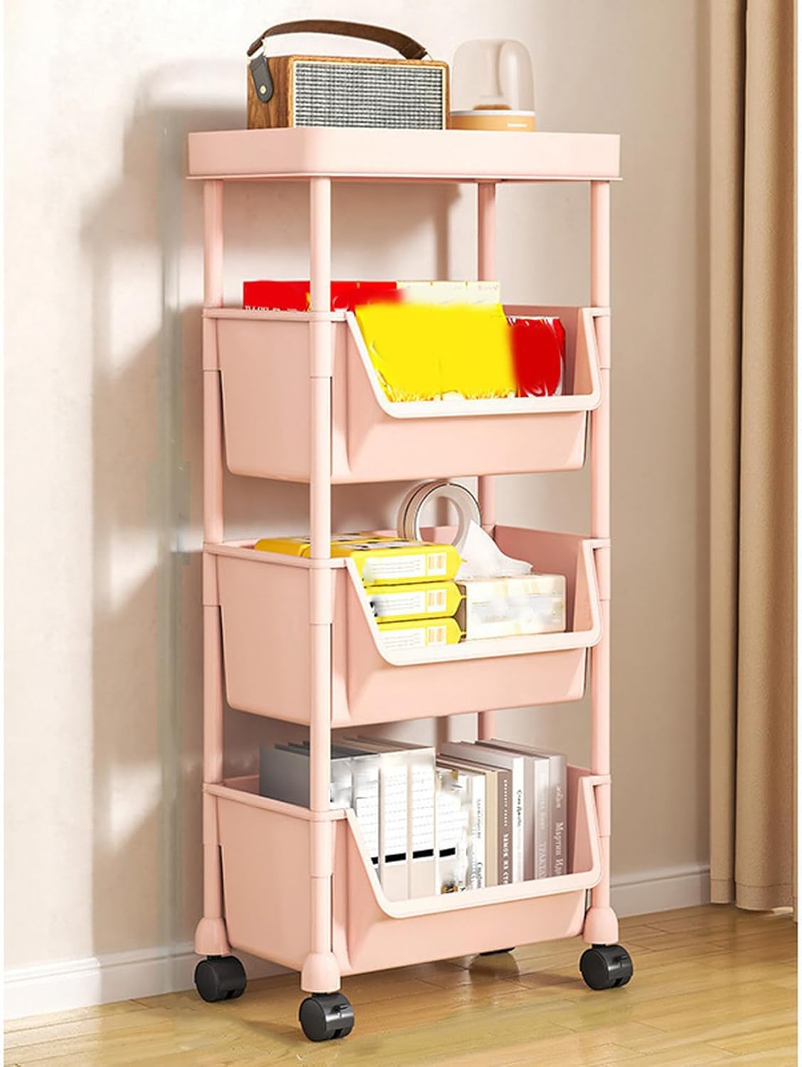 キッチンワゴン 収納ワゴン キッチンラック キッチン収納カート 隙間ワゴン 収納棚 キッチン収納棚 カラー2 収納ラック キャスター付き ホワイト スリム 隙間収納 耐荷重 おしゃれ 収納ラック スリ|Funny Life 店