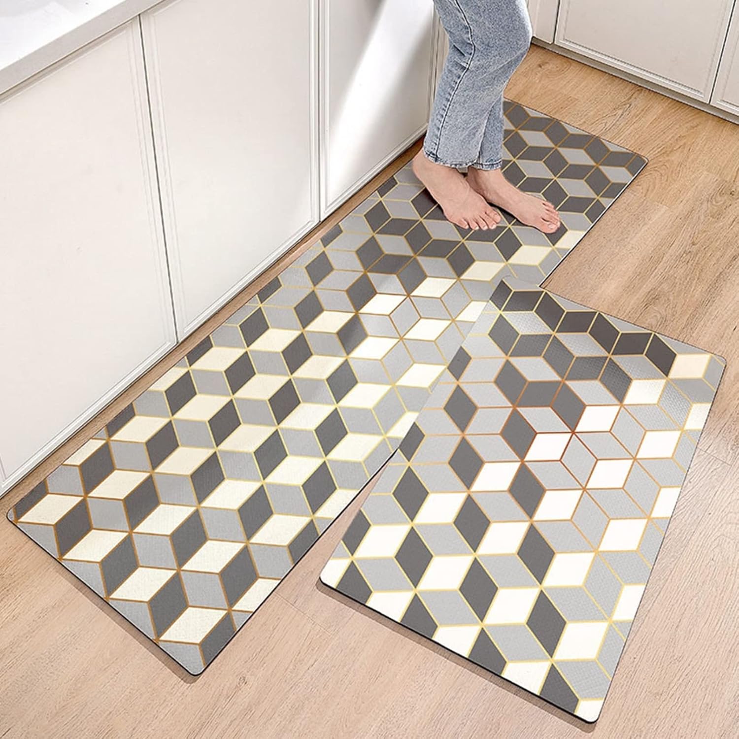 台所マット 玄関マット レザー 拭ける 北欧 インテリア 長方形 45x150cm+45x150cm 防汚 防水 防ダニ 洗える 低反発 ずれない 滑らない 踏み心地良い オールシーズン 防音 ダイニ