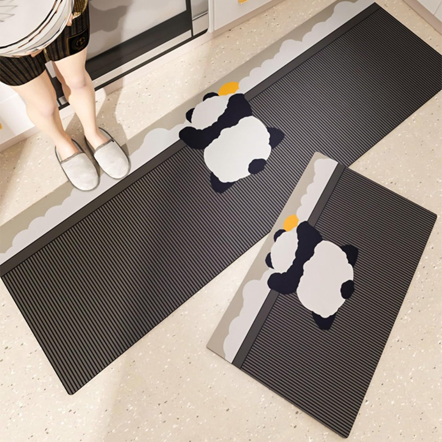 キッチンマット バスマット お風呂マット パンダ-03 40*60cm ロングマット PVC 台所 厨房 玄関マット ドアマット 防汚 ホーム 浴室 室内 廊下 サラっとした手触り 滑り止め 可愛い