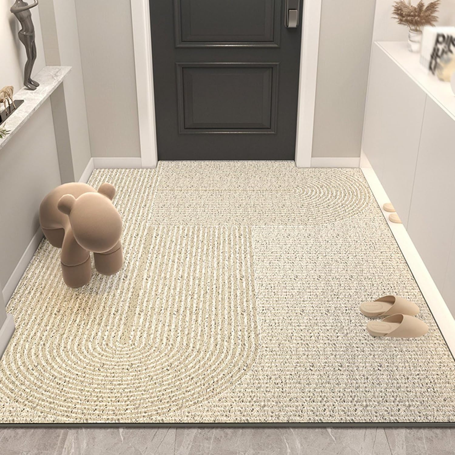 玄関マット PVC 白 60*90cm ドアマット 汚れ落とし 砂落とし ドア 足ふきマット洗面所 廊下敷き 北欧風 幾何学柄 自宅用 水洗える 滑り止め付 耐久性 ロボット掃除機対応 大きめ