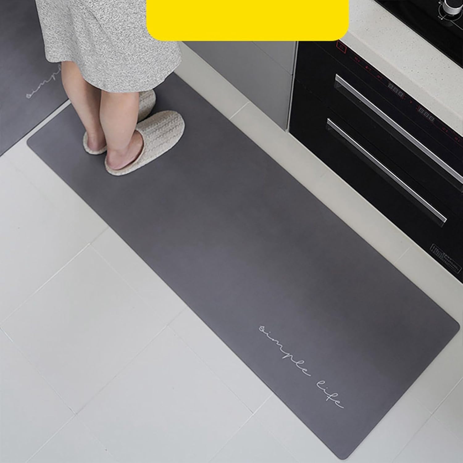 キッチンマット 洗濯いらず バスルームマット グレイ-3mm厚 45*180cm 拭ける 台所マット 足拭きマット お風呂マット 玄関マット ドアマット 厨房 無地 屋内 室内 洗面台 寝室 滑り止め