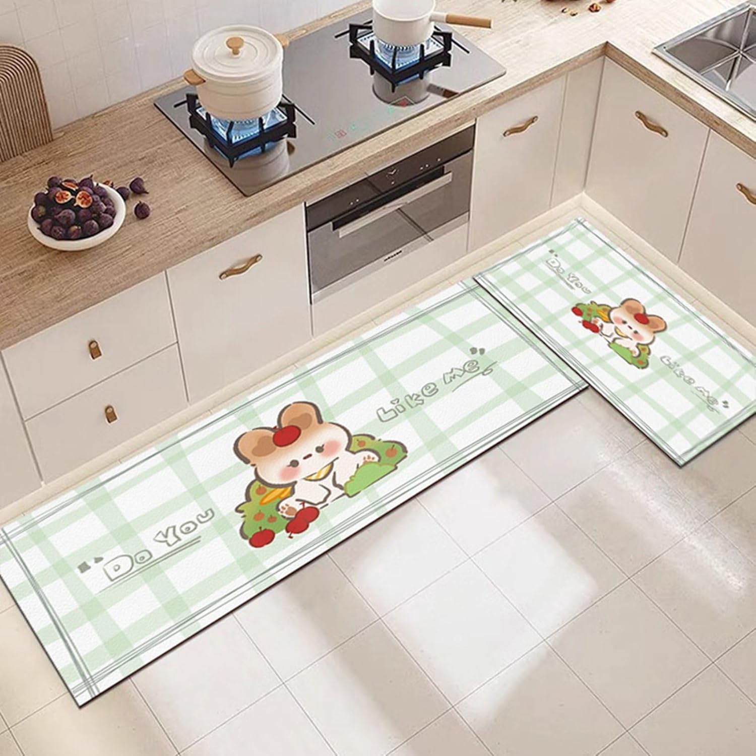 キッチンマット ロングマット リンゴ 40*80cm. PVC 厨房 拭ける 台所マット 洗濯いらず 北欧風 ダイニングマット 足ふきマット 玄関 アニメ柄 ドアマット 浴室 室内 廊下 滑り止め 長
