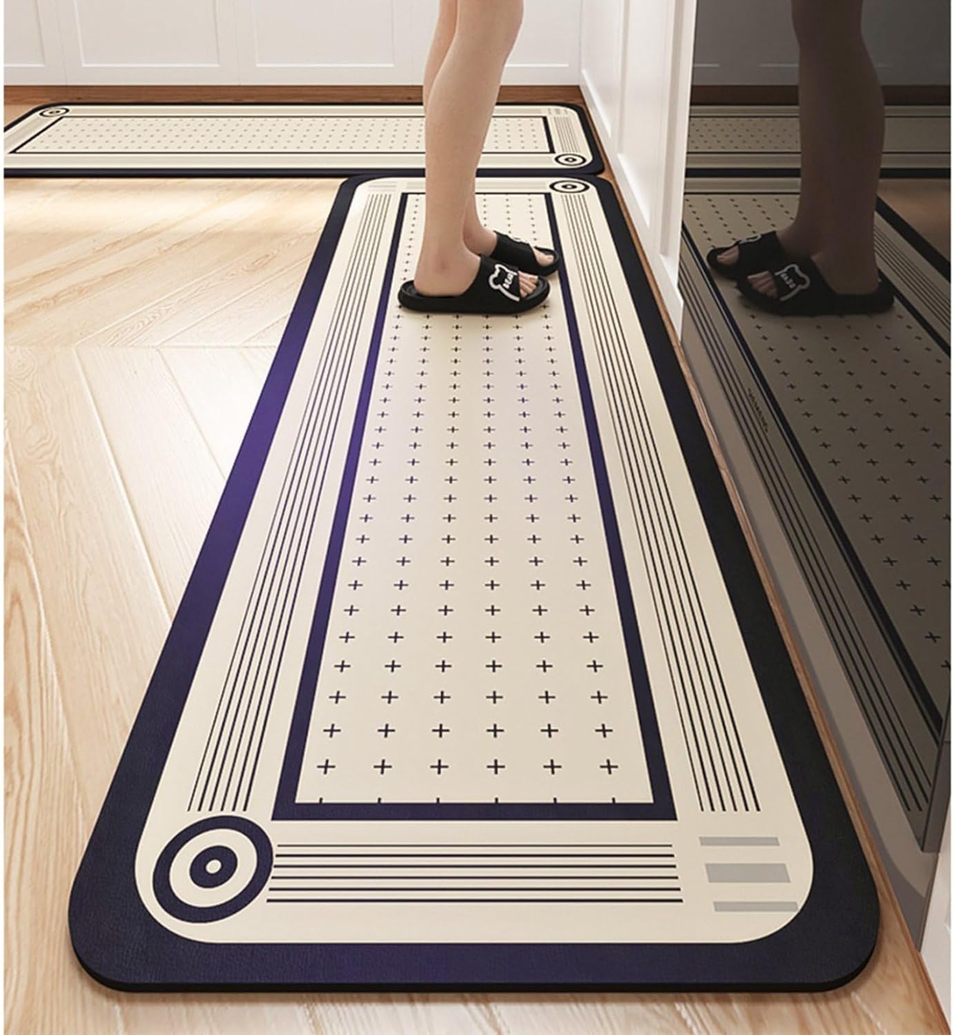 キッチンマット 厨房 グレイ 50×80+50×200cm 台所マット 拭ける PVC PUレザー 幾何学柄 洗濯不要 ダイニングマットマット 足ふきマット 滑り止め 防汚 防油 アメリカントラッド マット-カーペット・マット・畳