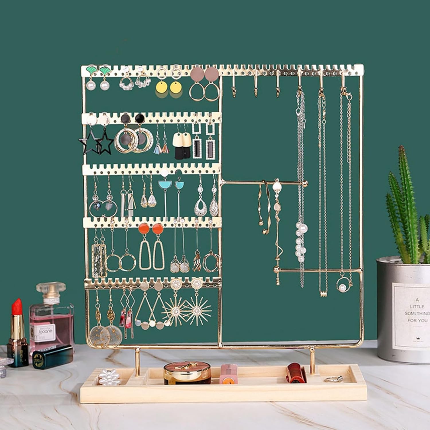 ピアススタンド アクセサリー掛け 30*9.5*35cm レディース 鉄+木製基盤 大容量 省スペース ネックレス ブレスレット 見せる収納 ピアス・イアリング収納 小物トレイ 展示 プレゼント イヤ