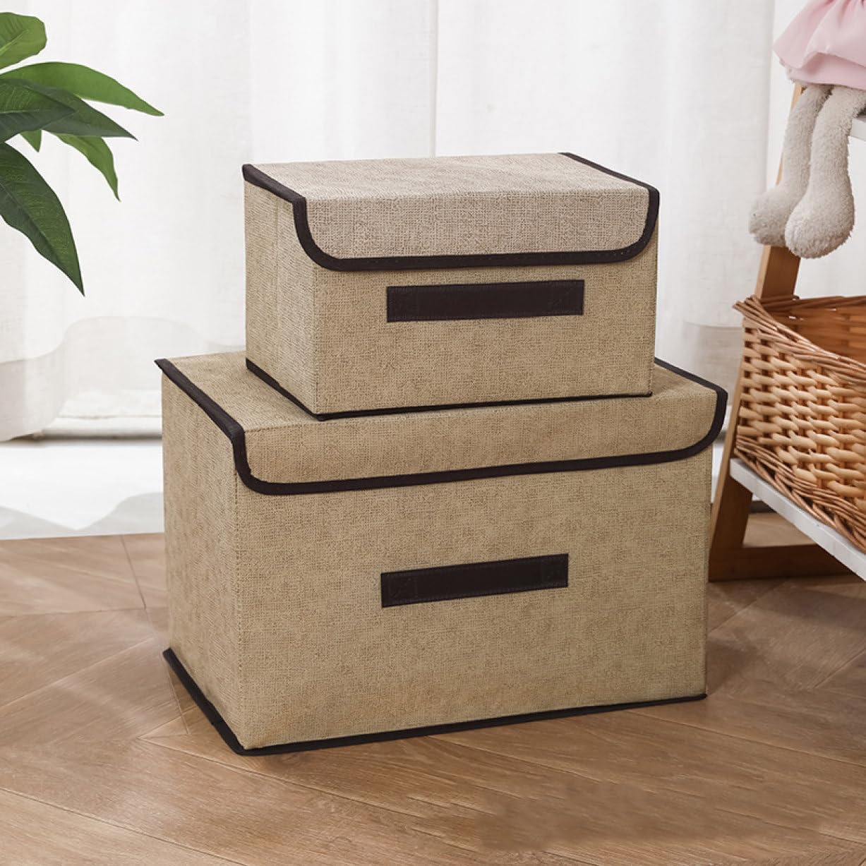 綿麻収納ボックス 収納ケース 様式4 ナチュラル 収納BOX 収納ケース 衣類収納ボックス フタ付き 押入れ収納 衣類ケース おしゃれ 衣類収納 衣替え 整理整頓 おもちゃ箱 折り畳み式 蓋付き収納ボ