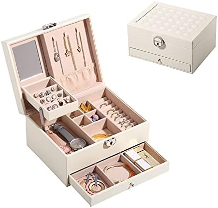 宝飾品ボックス席 多層宝飾品ボックス席 納めるボックス席 PUなめし革 納めるボックス席 時辰儀 イヤリング 首飾り 輪っか 宝飾品ボックス席 8.85in 介護ホーム佩び物 (白いこと)