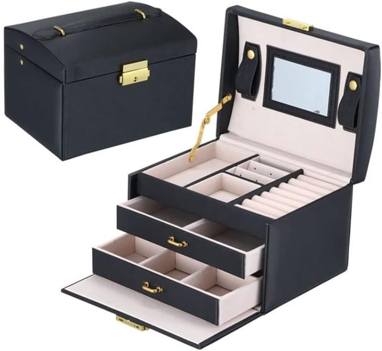 ジュエリーボックス ジュエリー収納ボックス ポータブルネックレス イヤリング リング ブレスレット 時計 ブレスレット 収納 ジュエリーボックス PUレザー 収納ボックス ホームアクセサリー (D)