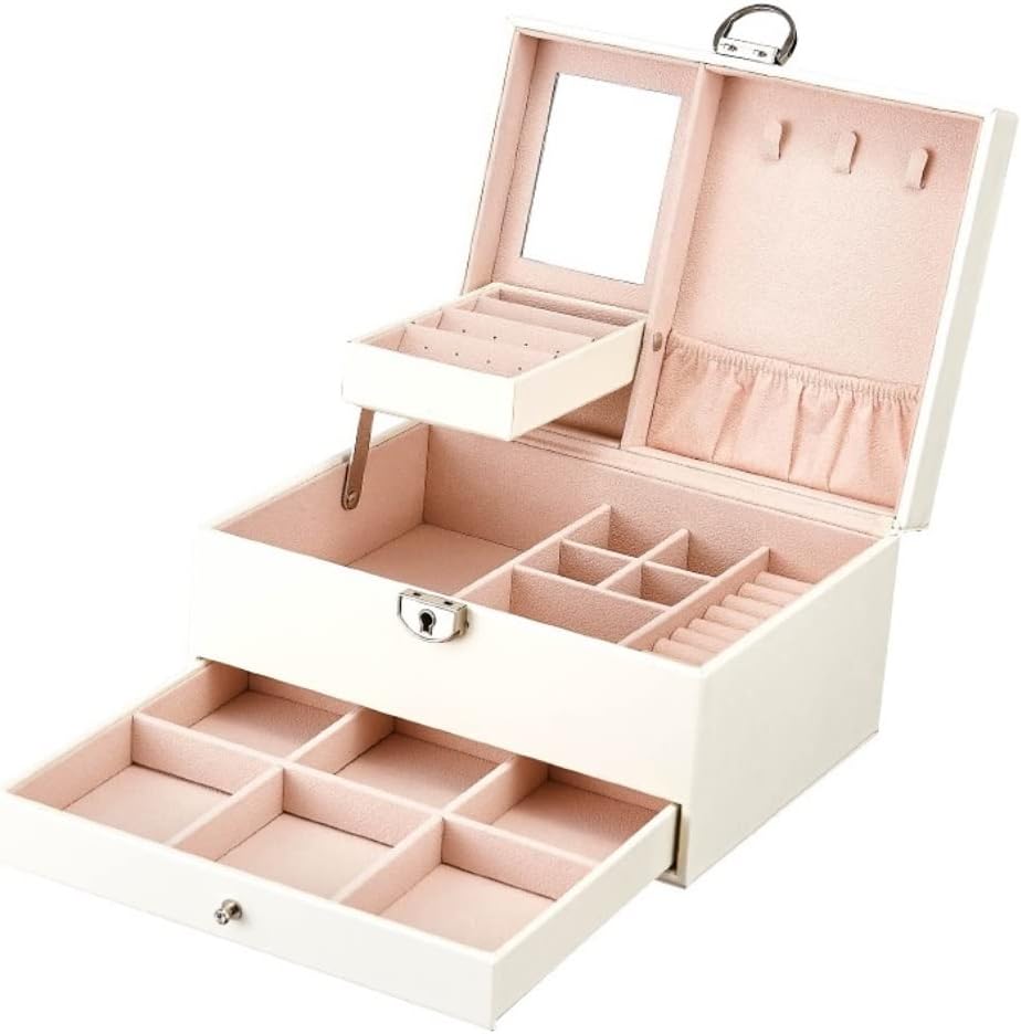収納ボックス ジュエリーボックス ジュエリーオーガナイザー ジュエリーボックス ロック可能 ジュエリーボックス オーガナイザー ミラー付き引き出し付き ジュエリー収納ケース イヤリング リング ディス｜Funny Life 店 42,829円