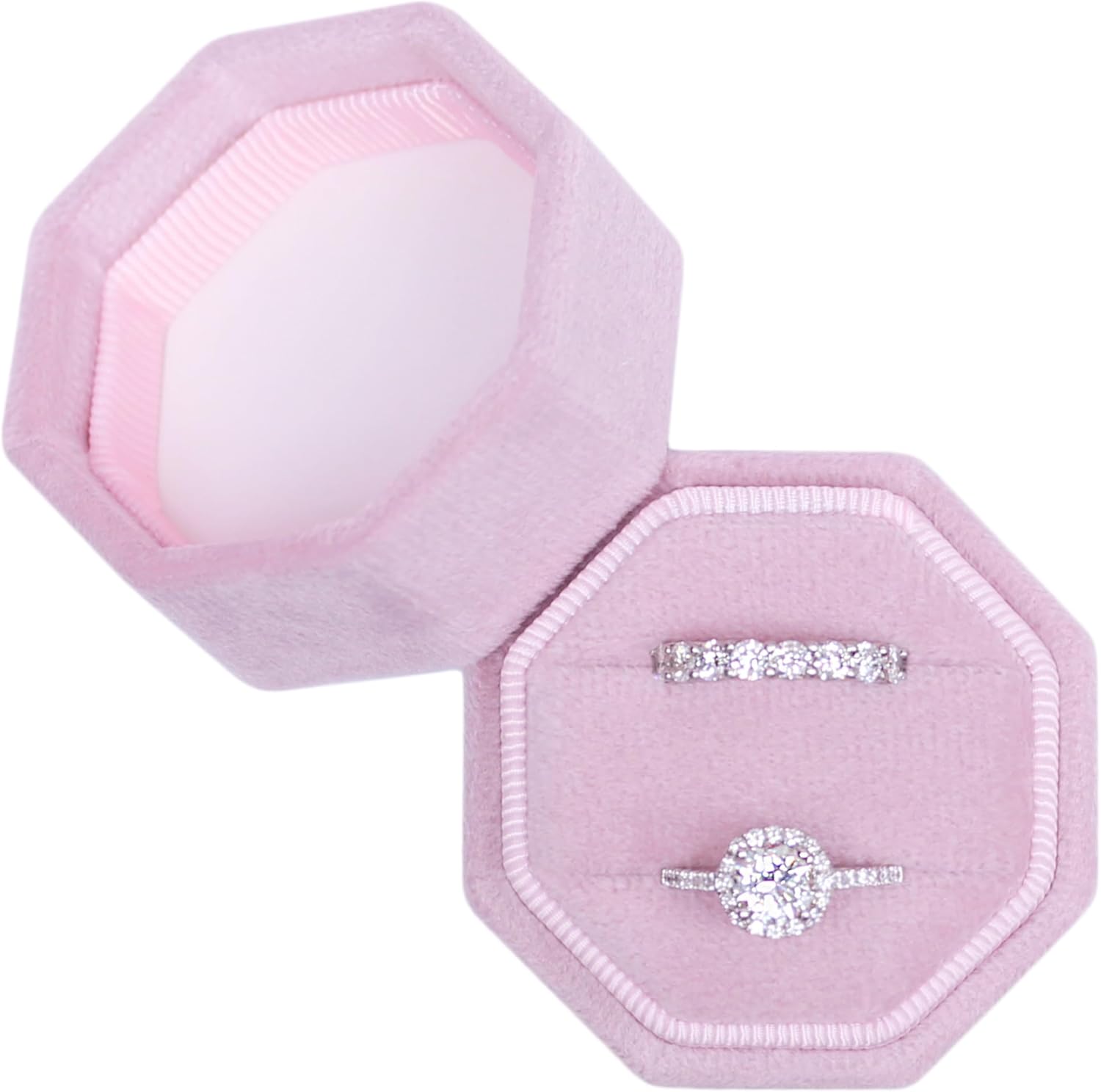 ベルベットジュエリーリングボックス 婚約ウェディングボックス 記念品ボックス ブライダルフォトリング ダブルスロット八角形