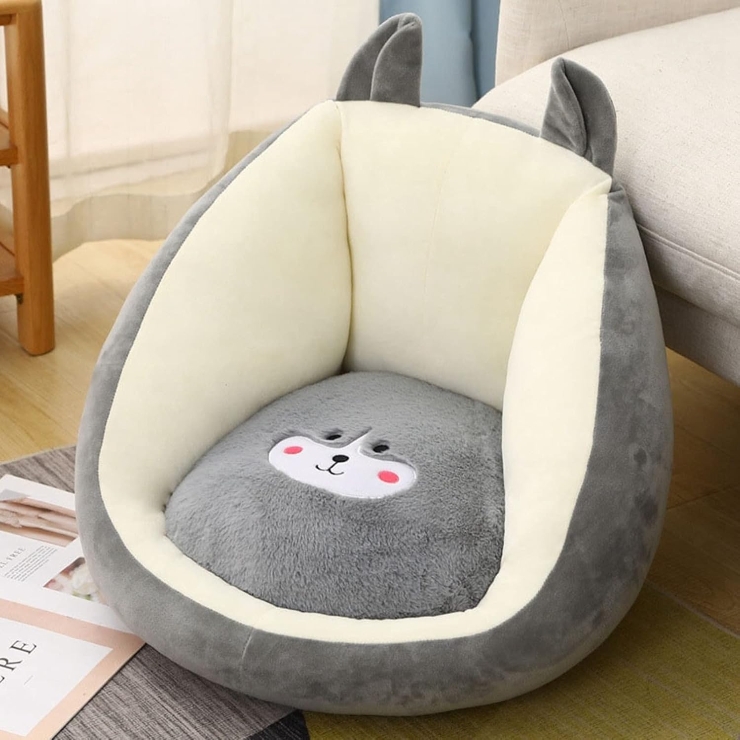 腰すっぽりクッション クッション 座り心地いい 厚め 柔らかい 保温 体圧分散 持ち運び 在宅勤務 リビング 和室 車 読書 ダイニングチェア用 滑り止め 座布団 40x30cm グレー かわいい 漫