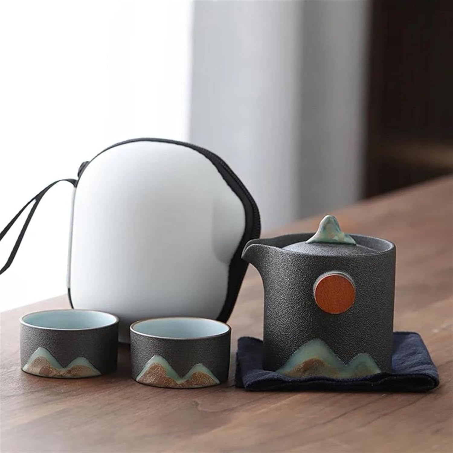 ティーセット 1つのポットと 3つのカップポータブル 屋外旅行ティーセット 茶器セット セラミックカンフーティーセット 陶器ティーポットティーカップ トラベルティーセット ティーポット｜Funny Life 店 21,782円
