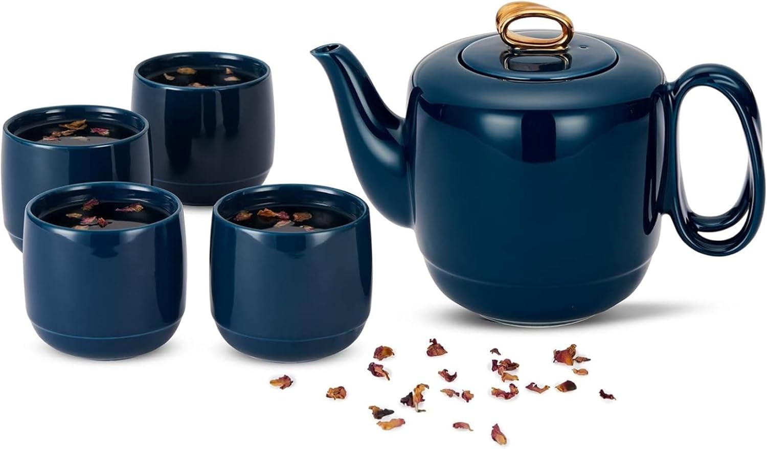 セラミックティーポットセット ゴールドトリム 磁器ティーポット 茶漉し付き 茶漉し付き 4カップ お茶用 豪華で滑らかな釉薬ティーポット ダブルハンドル付き 女性用 ギフト ネイビーブルー｜Funny Life 店 13,272円