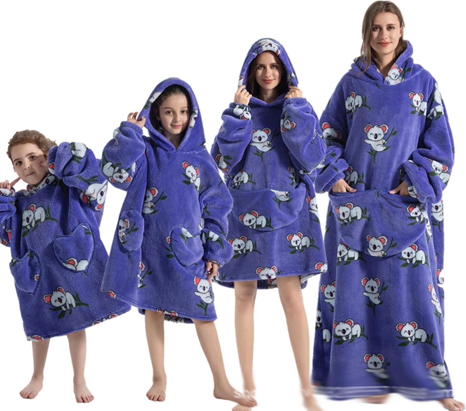 着るブランケット 着る毛布 ルームウェア レディース メンズ ベビー 子供 ロング丈 フランネル かわいい 総柄 長袖 ポケット フード付き 厚手 裏ボア パジャマ 暖かい 春 秋 冬 柔らかい ふわ