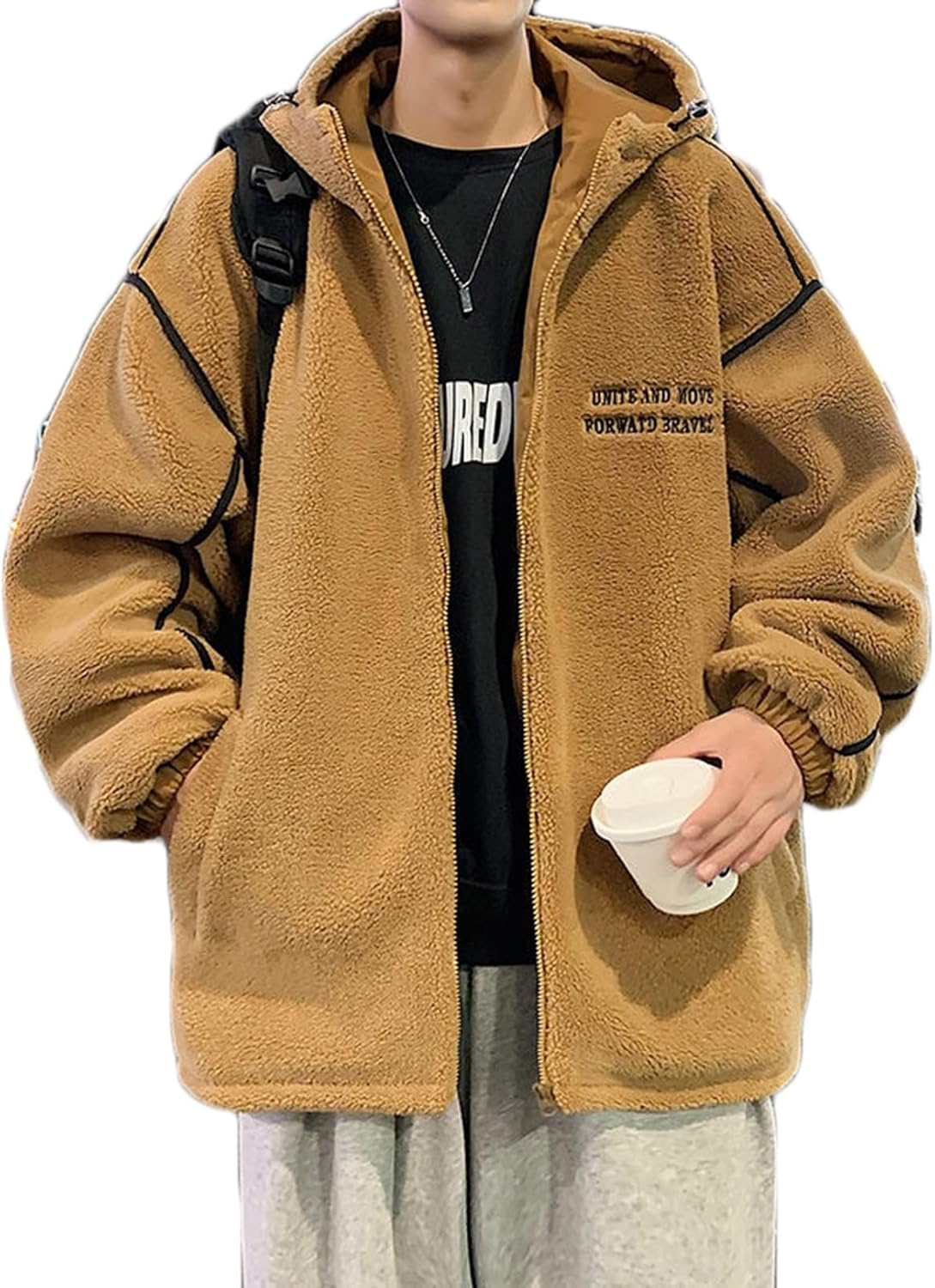 メンズ ジップアップジャケット フリース ボア 防寒用 オフショルダー フード付き 冬服 秋用 裏起毛 もこもこ ジャンパー スタジャン 暖か 厚手 アウトドア カジュアル 会社 ジュニア
