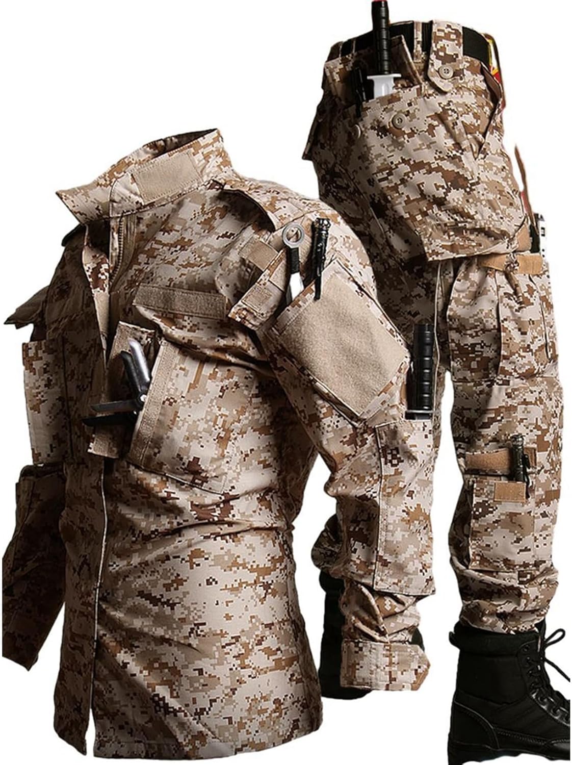 上下セット 作業服 ミリタリージャケット デジタル迷彩 メンズ サバゲー ロングパンツ 戦闘服 日焼け防止 防寒 耐久性 マルチポケット ミリタリー風 自転車 狩猟 キャンプ 自衛隊 陸軍