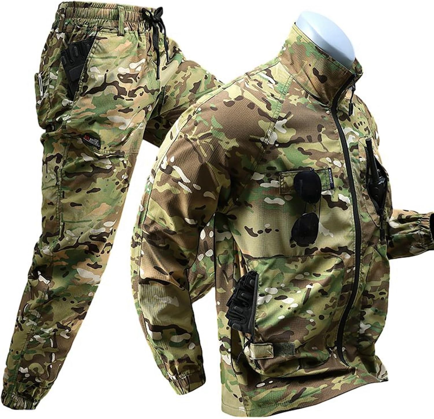 ミリタリージャケット 上下セット メンズ サバゲー 作業着 タクティカル風 迷彩服 戦闘服 ストレッチ 速乾 日焼け防止 コンバット 耐久性 マルチポケット アウトドア 登山 自衛隊 陸軍