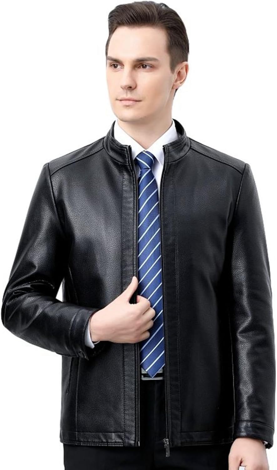本革ジャケット レザージャケット メンズ ビジネスジャケットハイネック 秋冬服 アウター ジップアップ 立ち襟 あったか 防寒 カジュアル 撥水 柔らかい ワーク 通勤 アウトドア