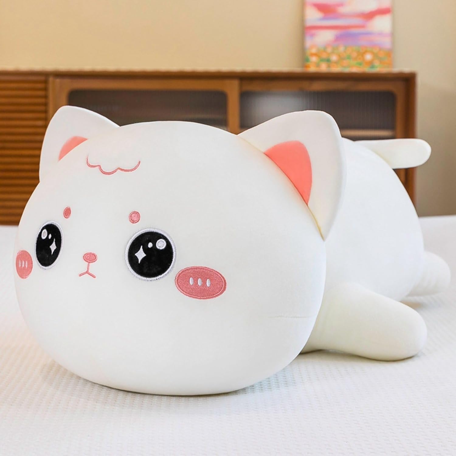 猫 ぬいぐるみ うつぶせ猫 抱きまくら 座布団 好いたらしい 萌え萌え ふわふわ もふもふ パステル色の 仕立てもの風呂敷き包み 添い寝まくら 寝椅子背心積もり 横向き寝 癒しグッズ 気持ちいい 店飾りつけ 差し上げ物 ねむねむ
