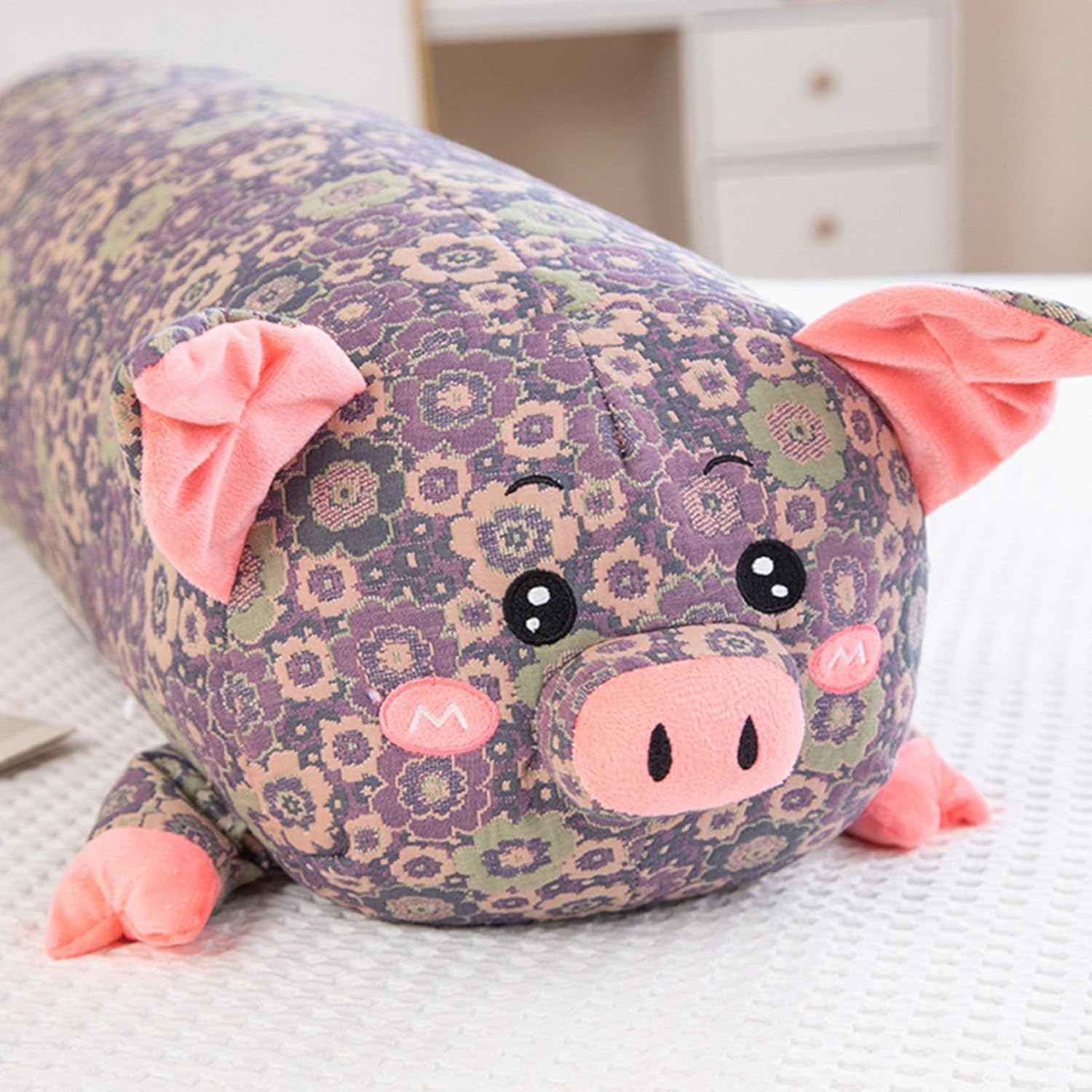 ぶたぬいぐるみ 抱きまくら 花柄クッション 可愛い 豚 動物 ロング 長い 昼寝枕 縫いぐるみ 癒される 柔らかい 横向き寝枕 ソファー背当て 洗える ギフト プレゼント ベッドルーム ねむねむ 彼女