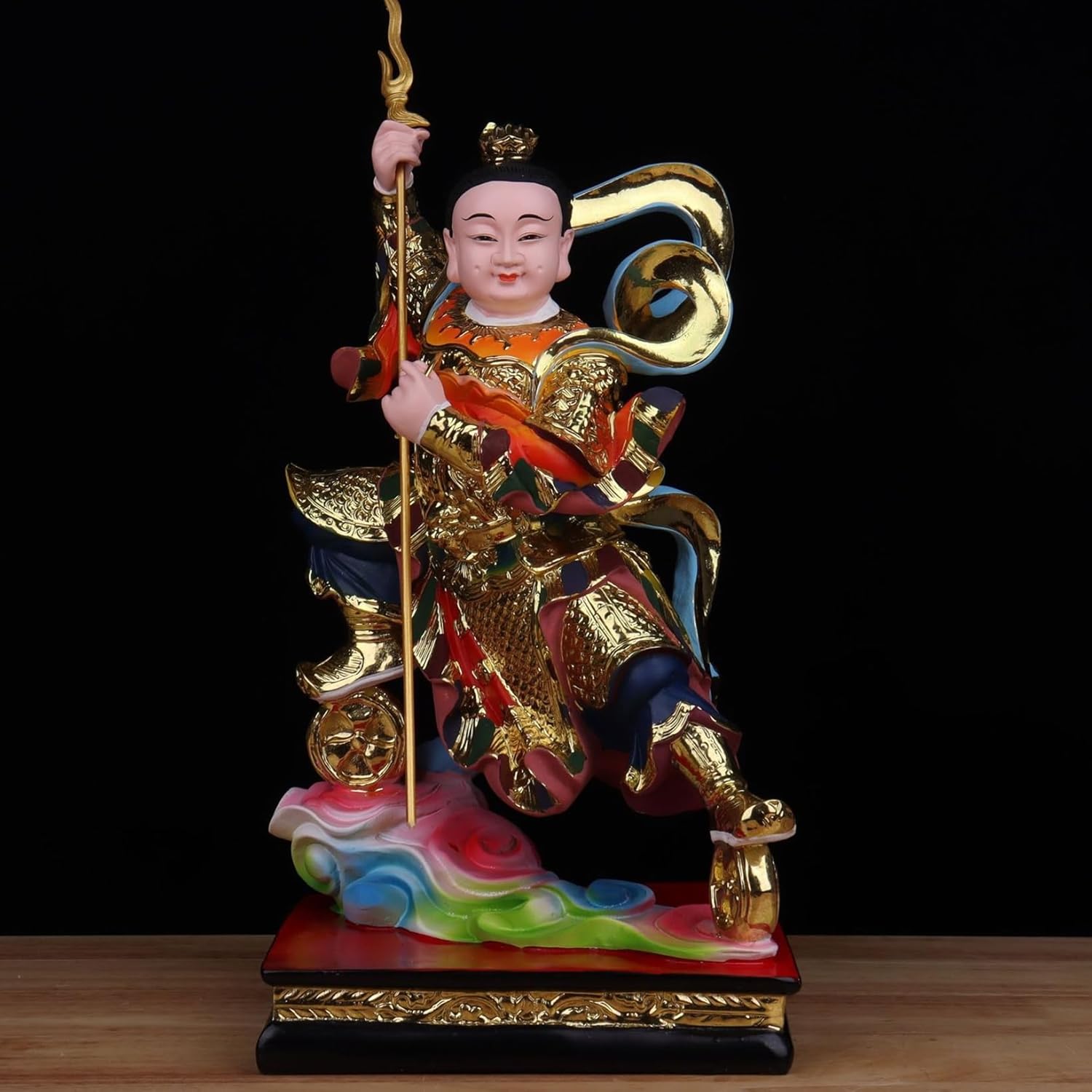 三太子 言い伝え上の重要人物 中壇元帥 風火輪を足に踏む 縁起物 御防御すること 室内装飾 飾りつけ 厄除け 意地悪さ除け 魔除け 護身符 脂製 神像 刻みつけるかざり付ける 飾りつけ用 書室 差し上げ物 御祭り 彩絵 M