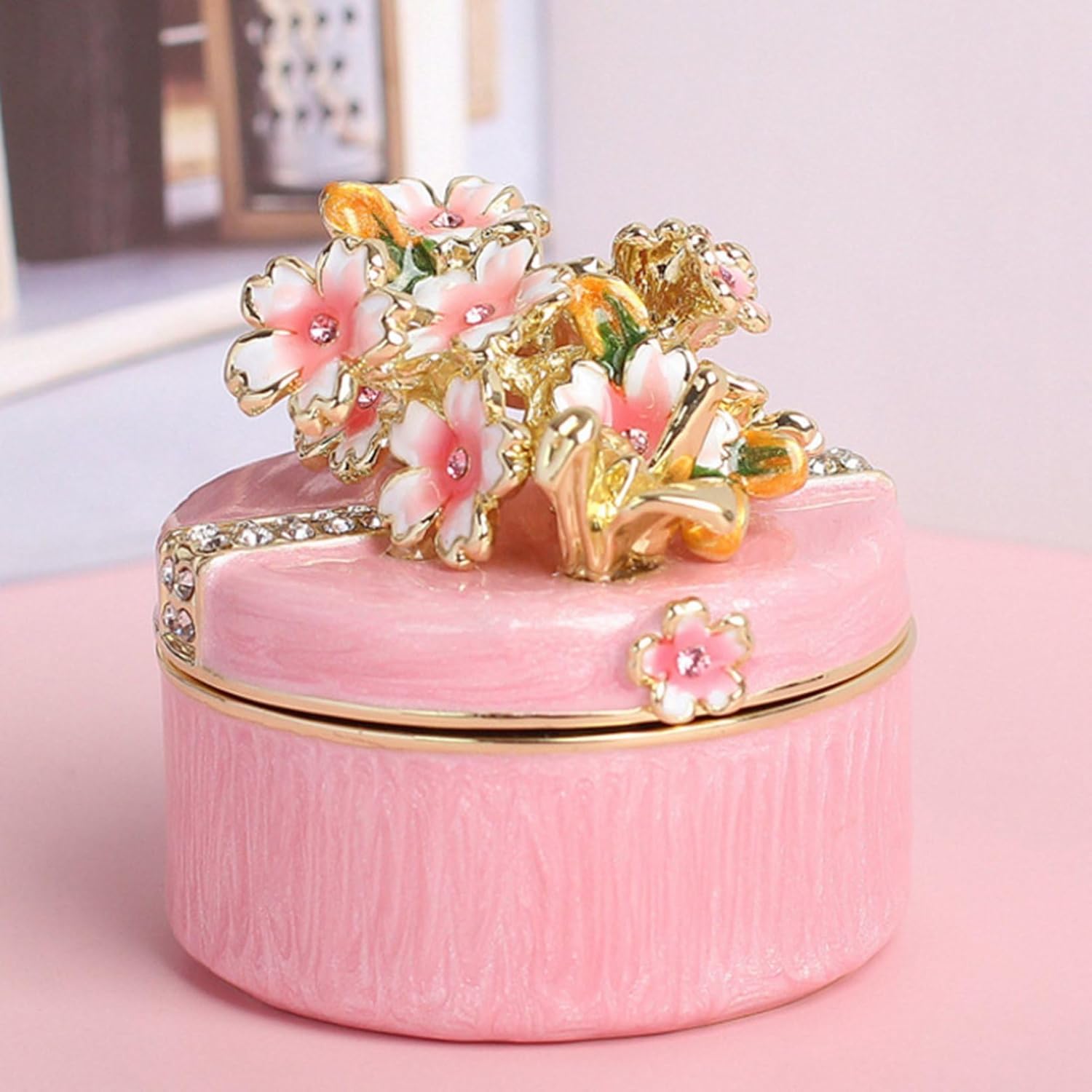 山茶花 ジュエリーボックス トリンケットボックス インテリア ジュエリーケース デスク飾り 小物入れ 置物 アクセサリー ヒンジ付き 女性 恋人 母の日 収納箱 宝石箱 結婚式 記念日 デコレーション