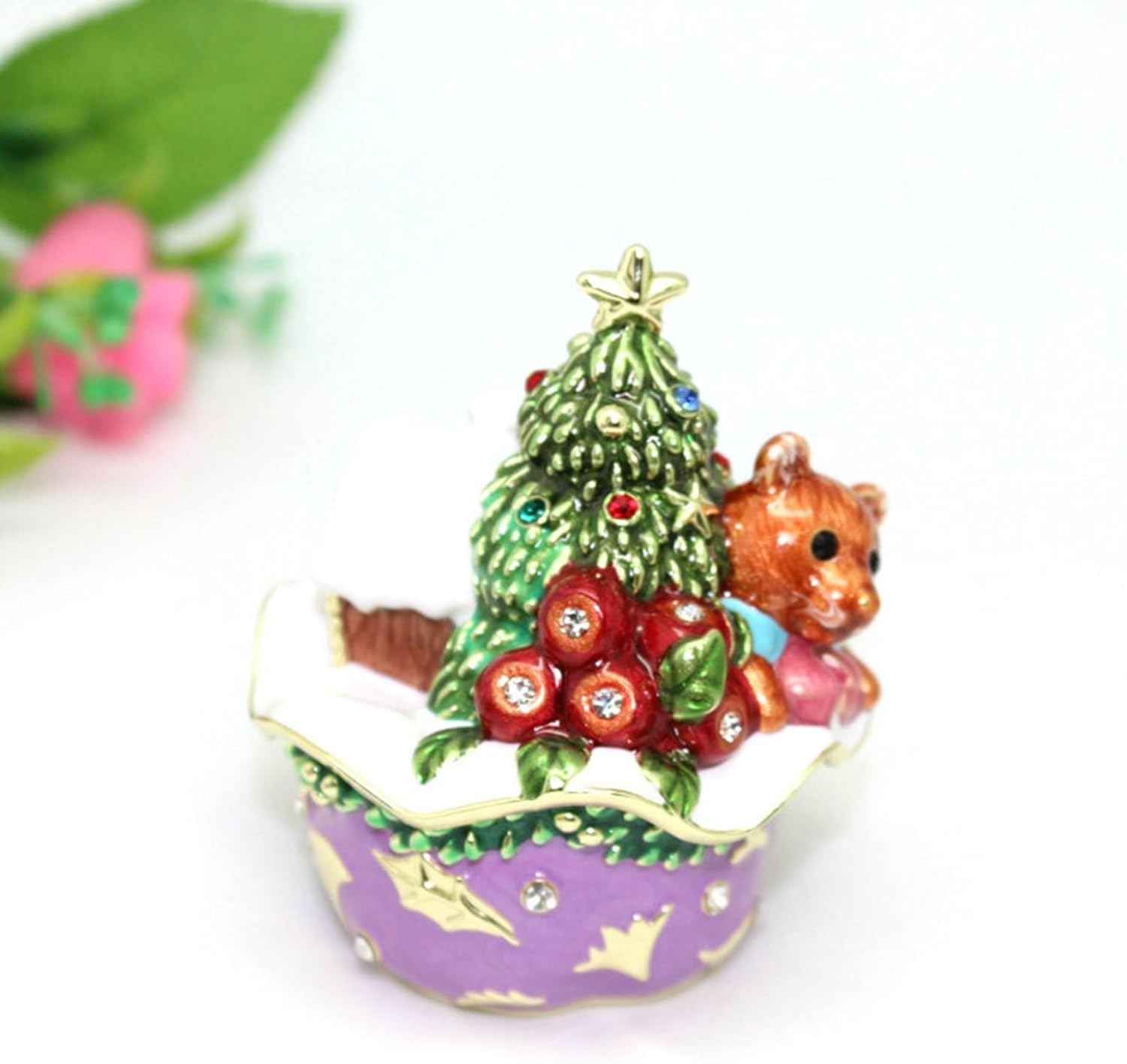 ジュエリーボックス 小熊 置物 クリスマスツリーの家 合金製動物 かわいい インテリア 卓上装飾品 結婚式 クリスマス トリンケットボックス ヒンジ付き 小物入れ ネックレス リング イヤリング プレ|Funny Life 店