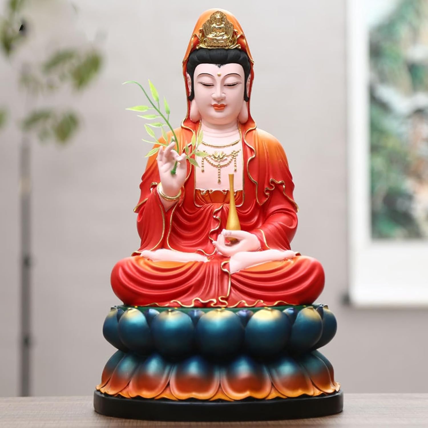 紅衣観音像 観音菩薩 仏壇仏像 身寄り用観世音像 飾りつけ 厄除け 開運 金運引きあげる お引き立て華めく祈とう 手当て 縁起物 風水グッズ 厄災除け 伝染病逃げ失せる 脂製製 室内装飾 開運グッズ 差し上げ物 お年老い 敬老の