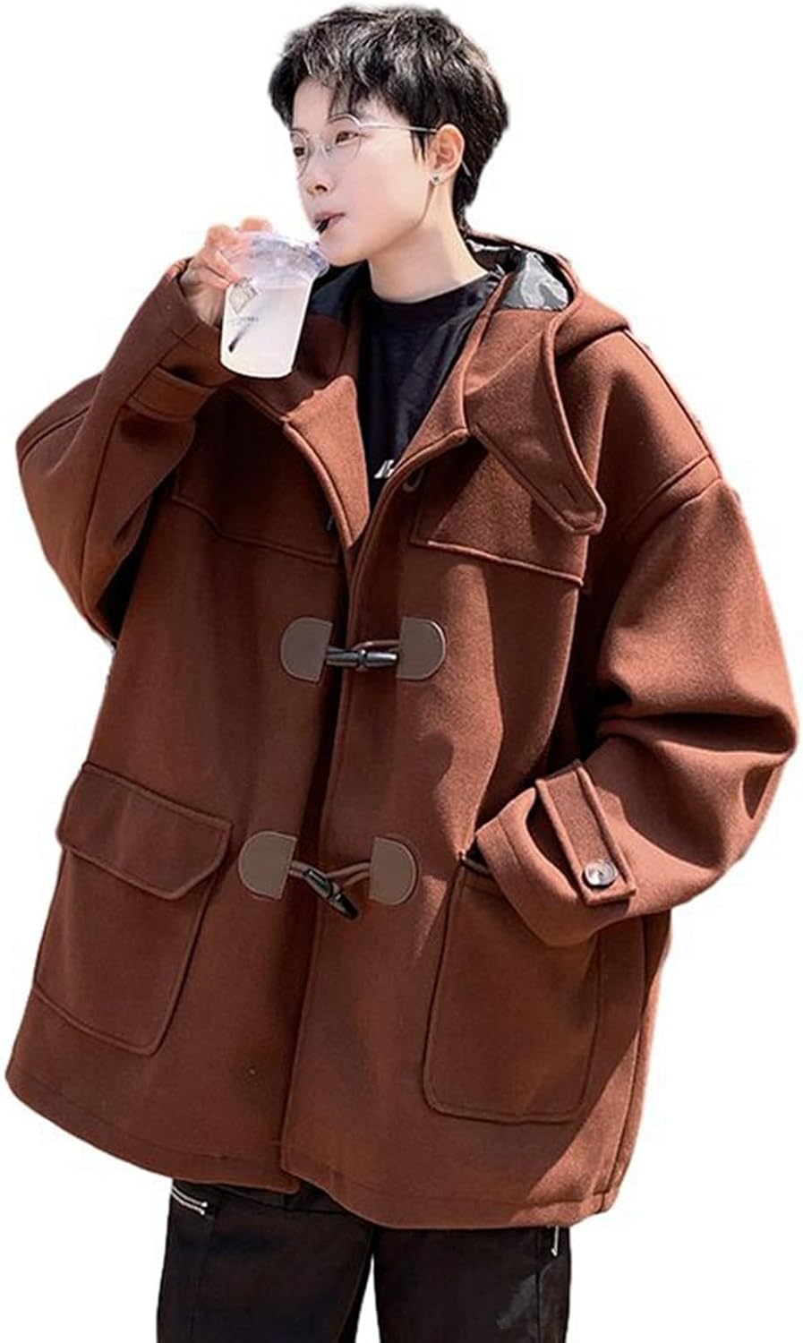 ショートジャケット メンズ ダッフルコート 牛角ポタン フード付き アウター チェスターコート ジャンパー 春秋冬 暖かい コンフォート 韓国風 体型カバー 日系 レトロ コーディネート 学生 旅行 15,078円