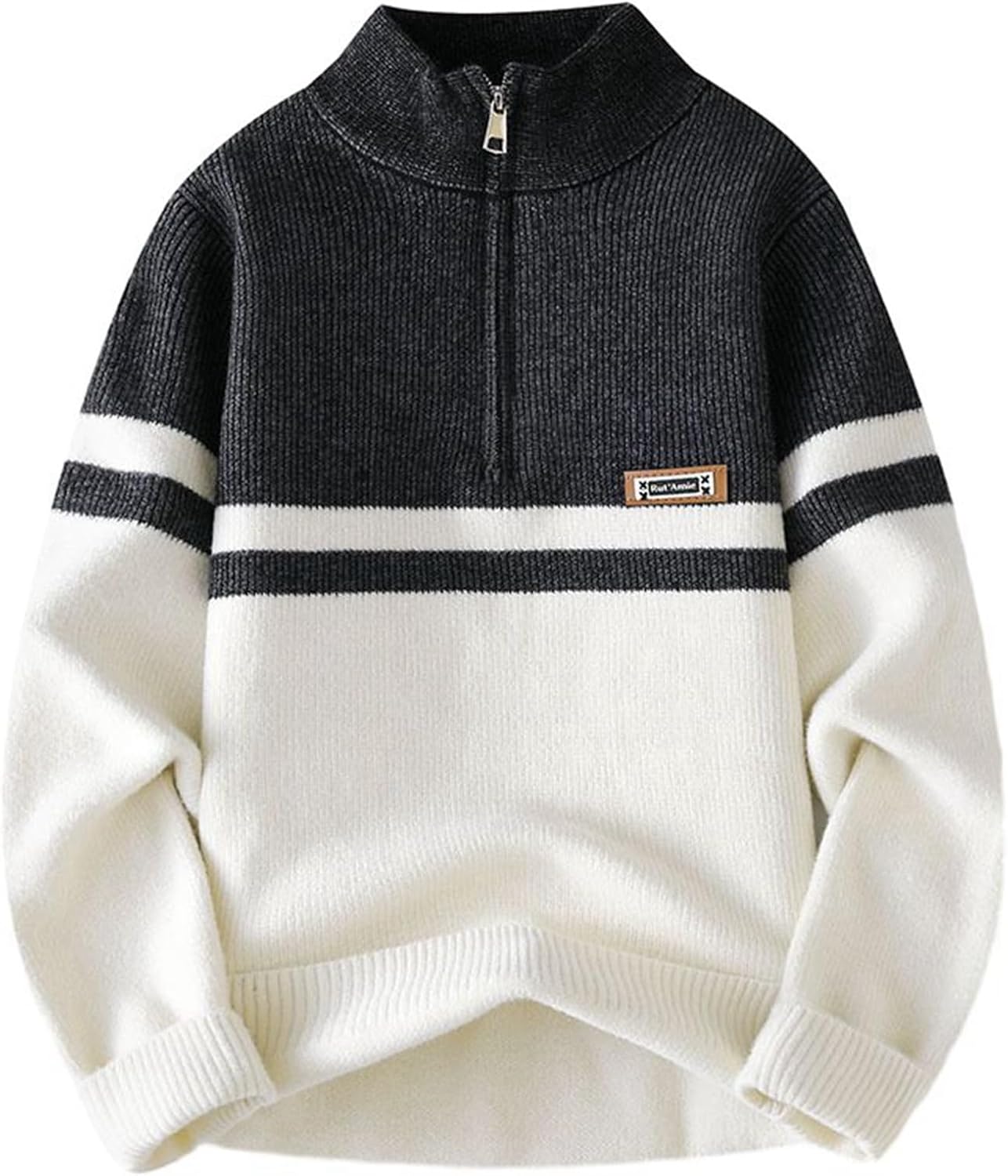 セーター メンズ ニット 長袖 バイカラー ワンポイント ハーフジップ カッコイイ ファッション 通気性 厚手 あったか 保温 防風性 防寒性 ベーシック カジュアル 春秋冬 普段着 お出掛け ビジネ