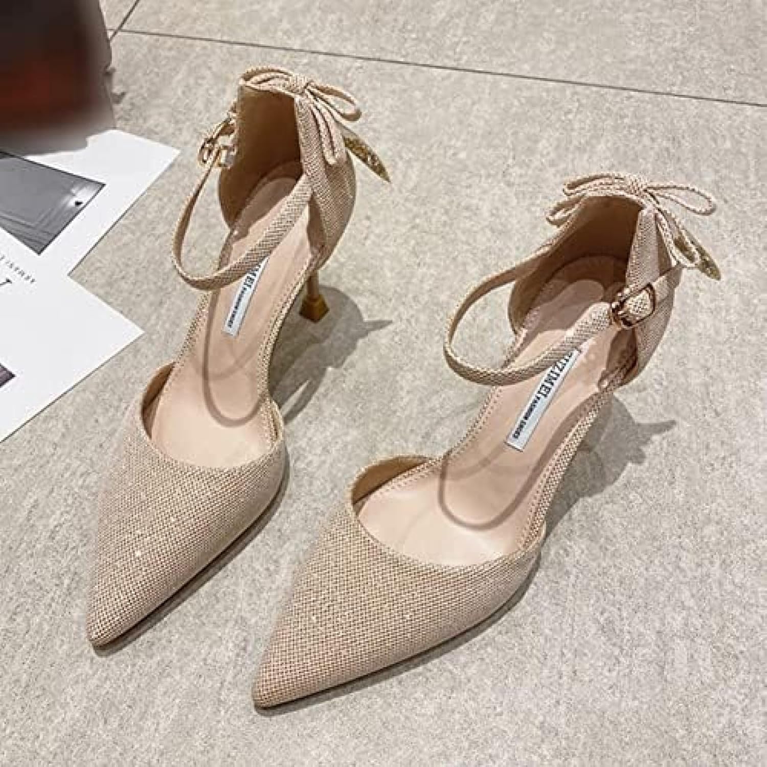 パンプス アンクルストラップ ポインテッドトゥ ピンヒール ハイヒール ヒール約8cm 大きいサイズ ビジネス 結婚式 入学式 卒業式 ビジュー付きストラップ 痛くない 歩きやすい ストラップパンプス