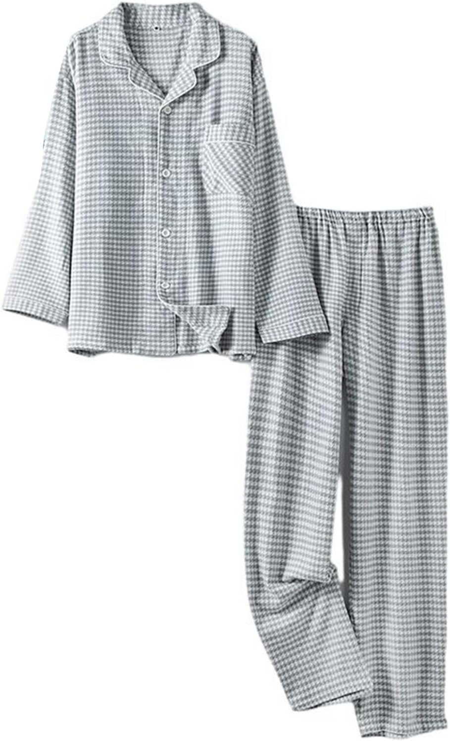チェク柄 パジャマ 綿100 ルームウェア メンズ レディース ペアパジャマ 前開き 長袖 春 秋 冬 婦人 紳士 敏感肌 部屋着 寝巻き 上下セット Vネック 快適 吸汗 通気 プレゼント 夫婦 家|Funny Life 店