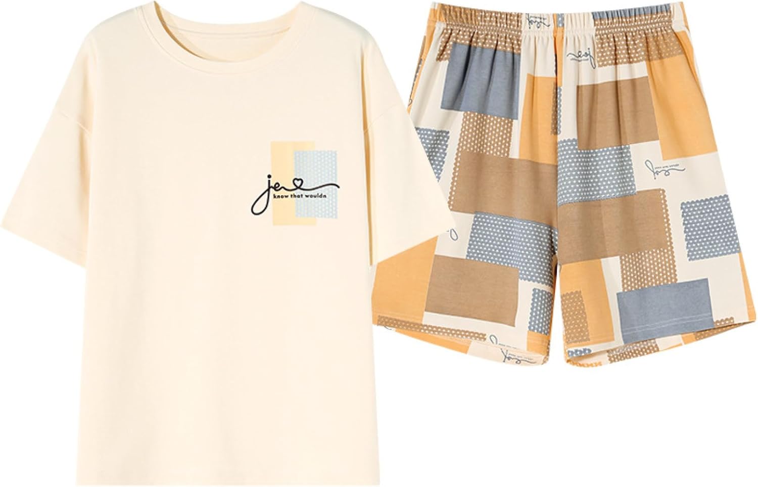 ペア パジャマ 半袖 Tシャツ ルームウェア 綿100 ラウンドネック プルオーバープル 短パン 二点セット ハーフパンツ 大きいサイズ カジュアル 吸汗 通気 吸湿 ペアルック 肌に優しい 夏用 T