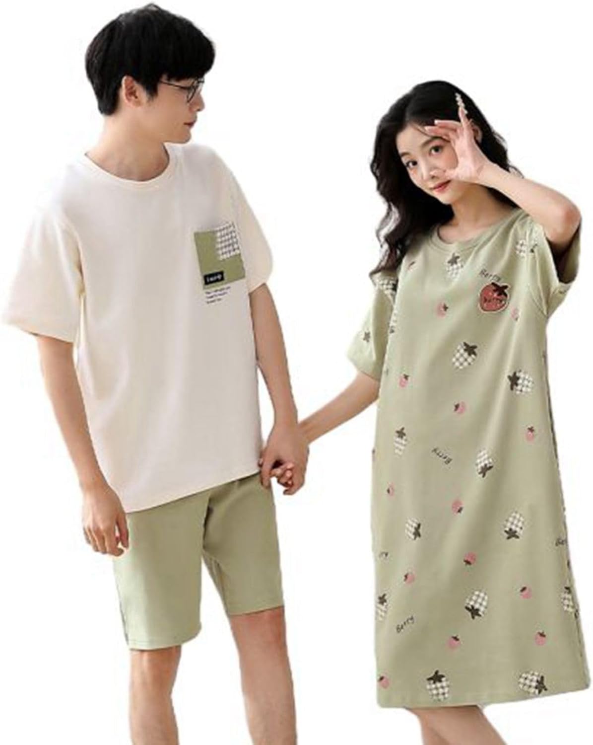ペアパジャマ Tシャツ 夏 半袖 ルームウェア 綿100 敏感肌 カジュアル ゆったり 通気 ひんやり 快適 寝巻き 上下セット 便利服 部屋着 短パン ルームワンピース ロングTシャツ TS1921