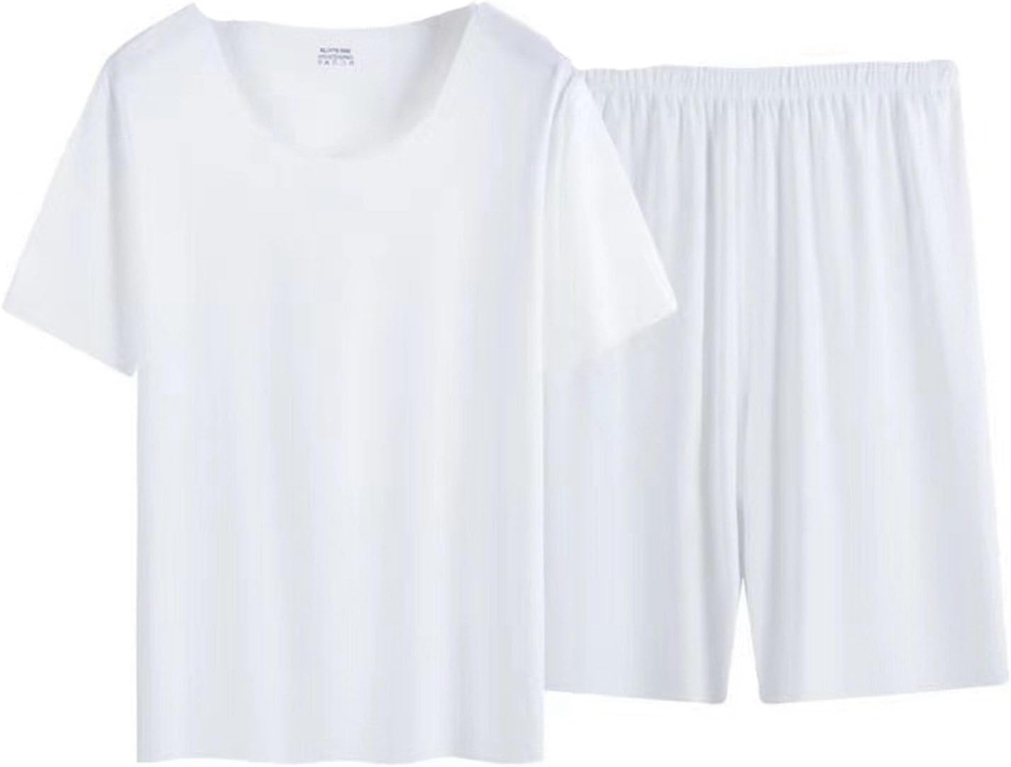涼感 パジャマ メンズ 半袖 夏 ルームウェアセット ひんやり 薄手 大きいサイズ 寝巻き Tシャツ 短パン ストレッチ ゆったり 二点セット 男性用 快適 吸汗 通気 快眠 速乾 涼しい ホワイト｜Funny Life 店