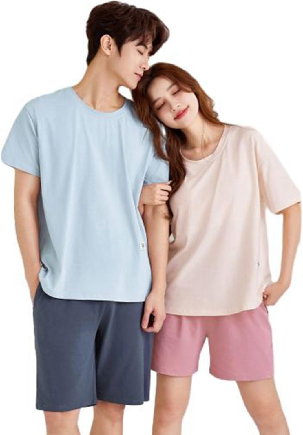 ペアパジャマ Tシャツ 夏 半袖 綿100 レディース メンズ 上下セット 部屋着 ペアルック ルームウェア 短パン敏感肌 寝巻き 大きいサイズ シンプル 快適 寝巻き ひんやり 外出着 便利服 MJ｜Funny Life 店