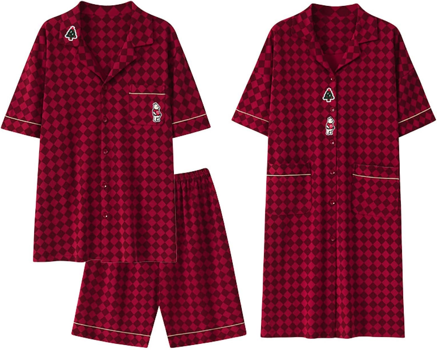 半袖 ルームウェア チェク柄 可愛い 綿100 敏感肌 ペアパジャマ 夏 メンズ レディース 大きいサイズ 部屋着 前開き ゆったり 通気 上下セット Vネック 寝間着 結婚祝い プレゼント CX-8|Funny Life 店