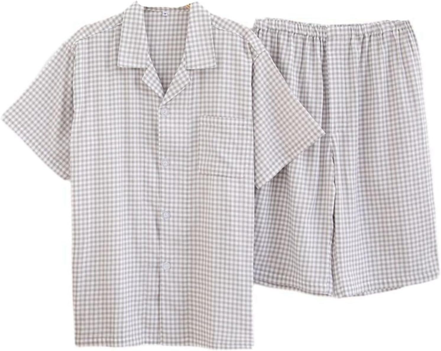 二重ガーゼ 綿100 パジャマ 夏 メンズ ルームウェア 大きいサイズ 寝巻き Tシャツ 半袖 二点セット 敏感肌 短パン チェク柄 快適 吸汗 通気 ソフト 安眠 紳士用 チェク柄 ショーパン ベー|Funny Life 店