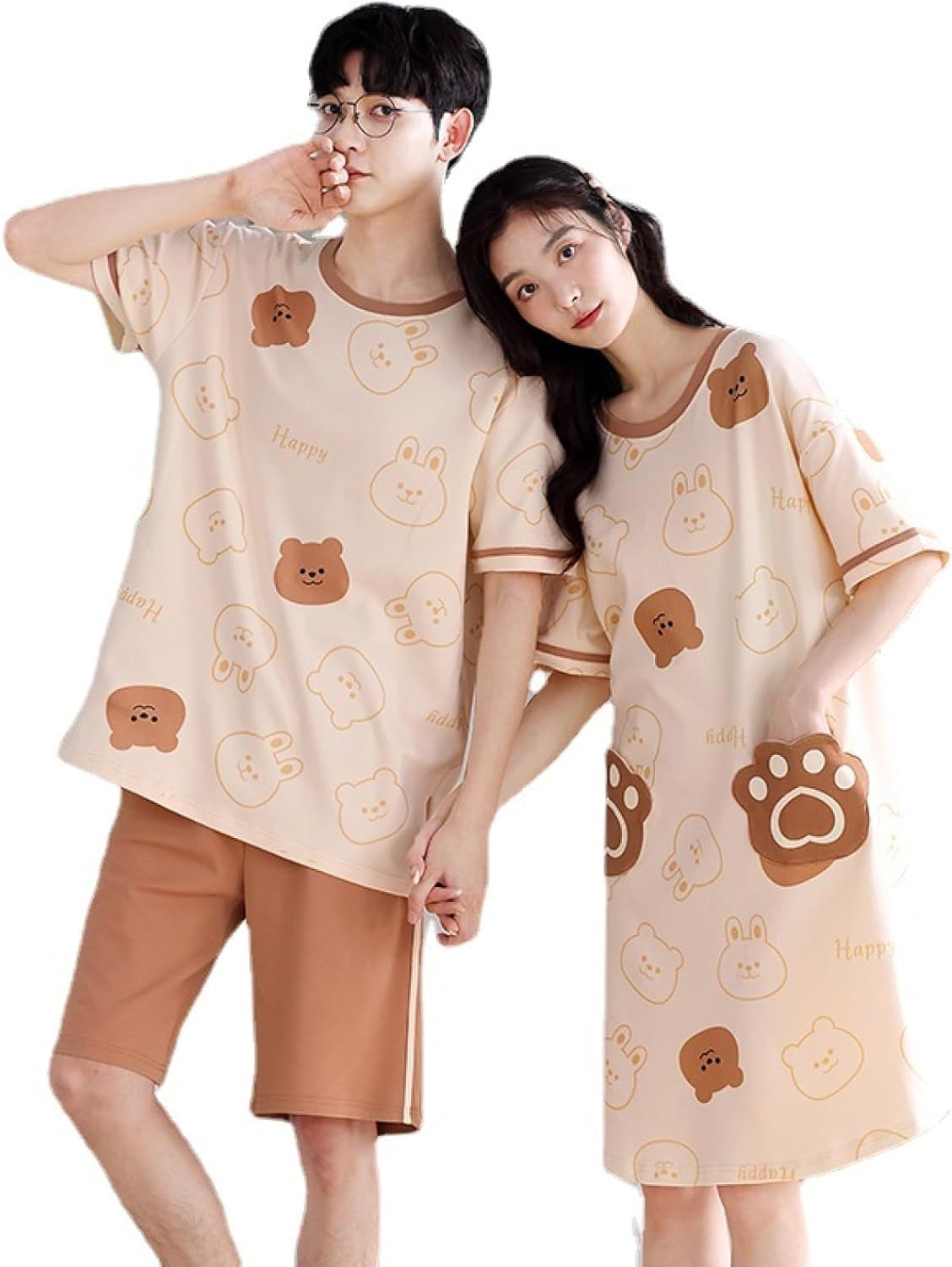 ルームウェア ペア 綿100 夏 ルームワンピース ロングT 半袖 メンズ Tシャツ 短パン 上下セット ネグリジェ 可愛い 部屋着 寝巻き 大きいサイズ 涼しい 通気 ひんやり 敏感肌 便利服 ペア