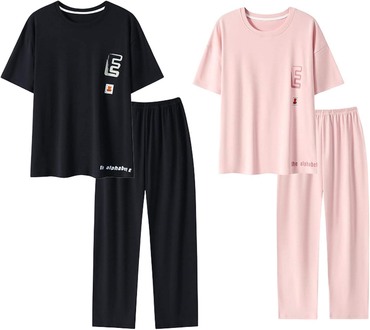 半袖 ペアパジャマ カップル メンズ 上下セット レディース 部屋着 綿100 ペアルック ルームウェア ニットコットン 寝巻き 大きいサイズ シンプル Tシャツ プルオーバープル 便利服 通気 85