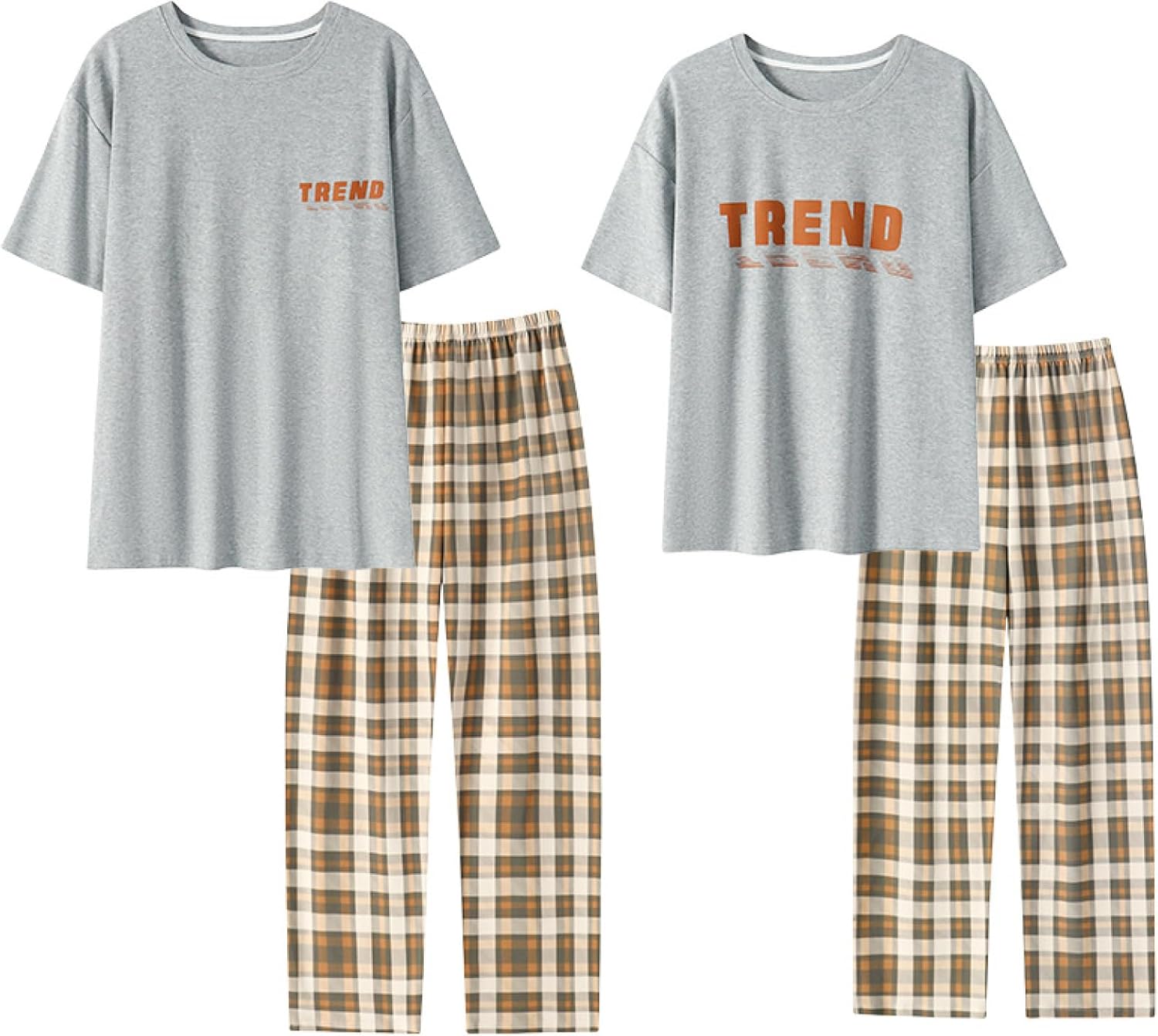 メンズ パジャマ ペアパジャマ 半袖 Tシャツ レディース 大きいサイズ ペアルック 寝間着 上下セット 敏感肌 通気 吸湿 快眠 ゆったり ロングパンツ ナイトウェア 夫婦 カップル 便利服 グレー|Funny Life 店