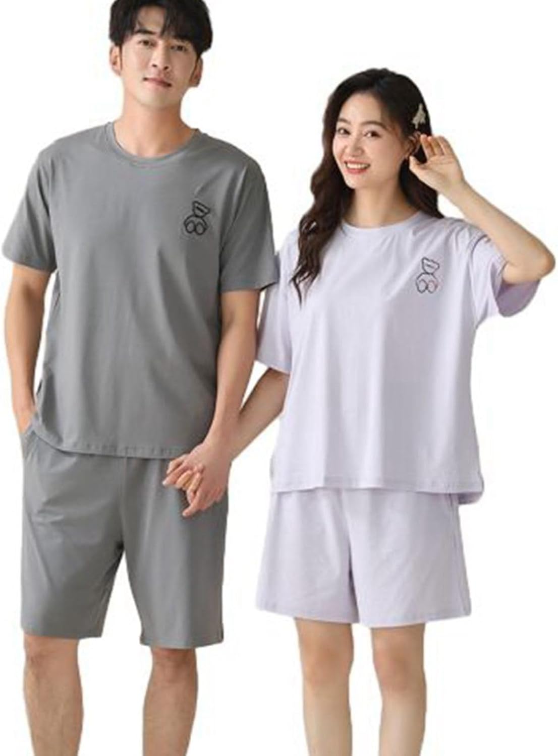 夏 パジャマ 半袖T シャツ ペア ルームウェア 便利服 敏感肌 レディース メンズ 部屋着 ハーフパンツ ナイトウェア 大きいサイズ 上下セット 吸汗 通気 吸湿 ゆったり カジュアル タイプa 男